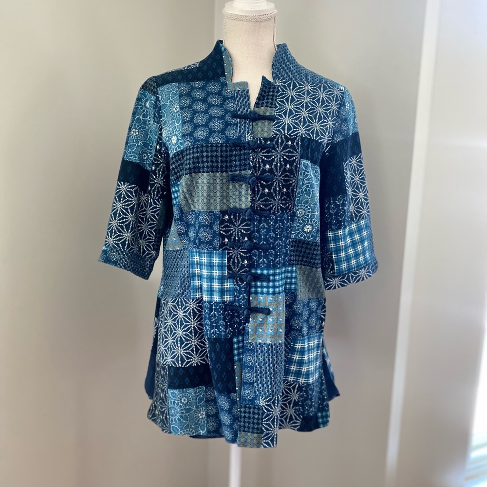 Ke Ke Blue Patchwork Print Linen Kimono Jacket